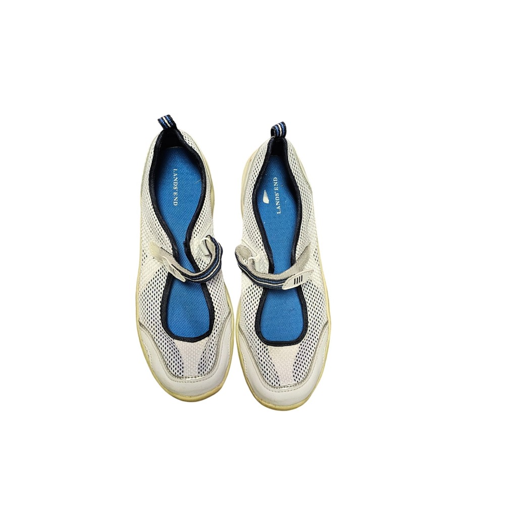 Lands End Womens Mesh Water Shoes Blue White Yellow Slip On Sneakers 400589 8.5B